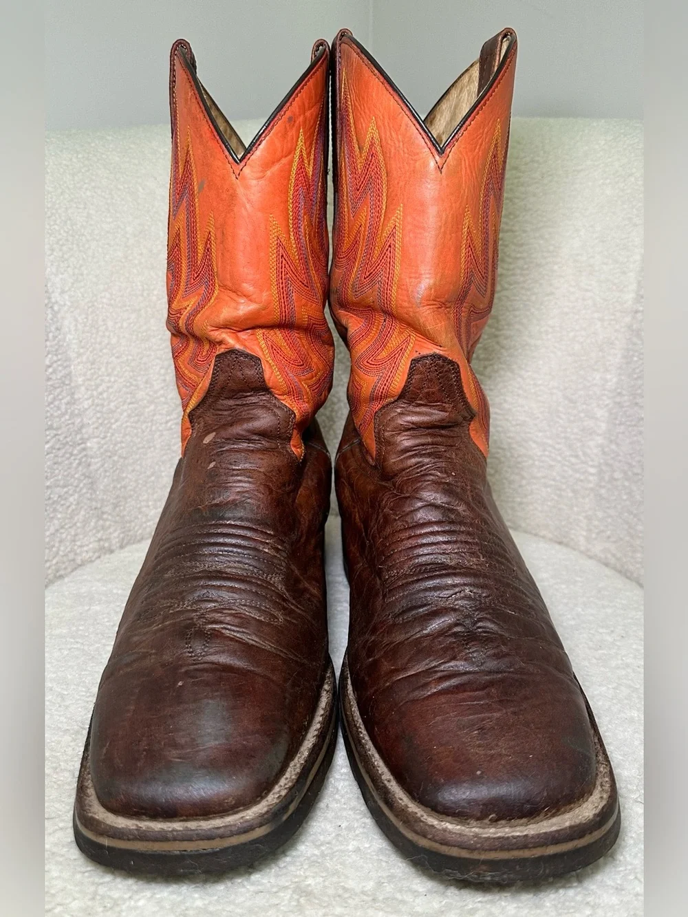 Vintage Roper Cowboy Boots Brown Leather Orange Western Handmade Western Boho 11